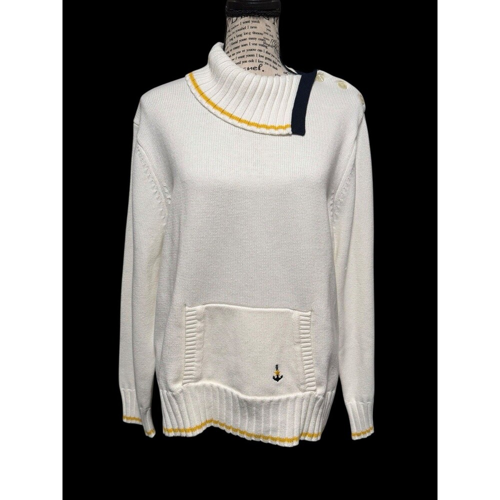 Women’s Long Sleeve Sweater Shawl Collared Norton Studio Sz Lg Sailor Preppy